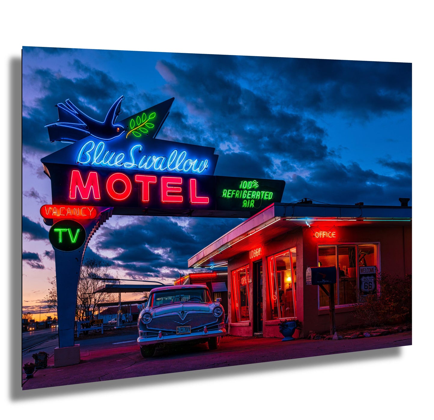 Route 66 Sign - Blue Swallow Motel - Iconic Route 66 Photo: Americana Neon Sign Photography Print - New Mexico Road Trip Wall Art