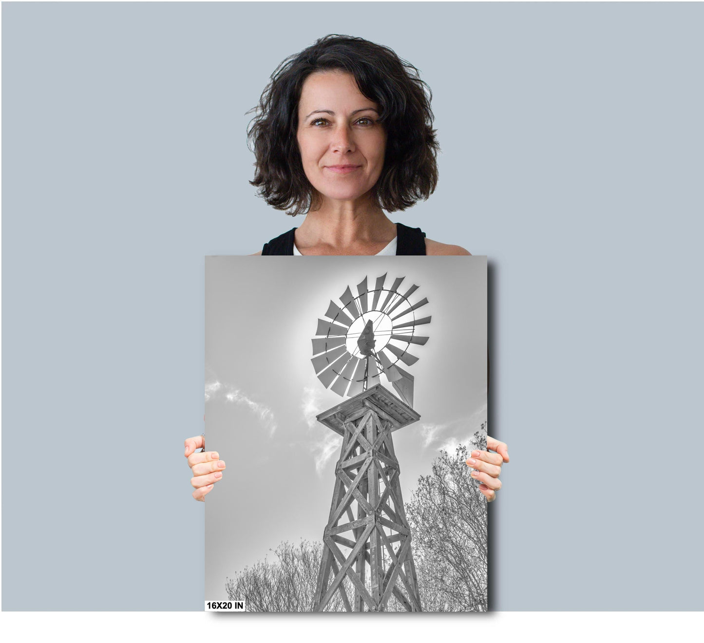 Farmhouse Wall Decor - Texas Windmill Black & White Print: Rustic Art, Country Landscape Decor on Photo Paper, Canvas, Acrylic or Metal