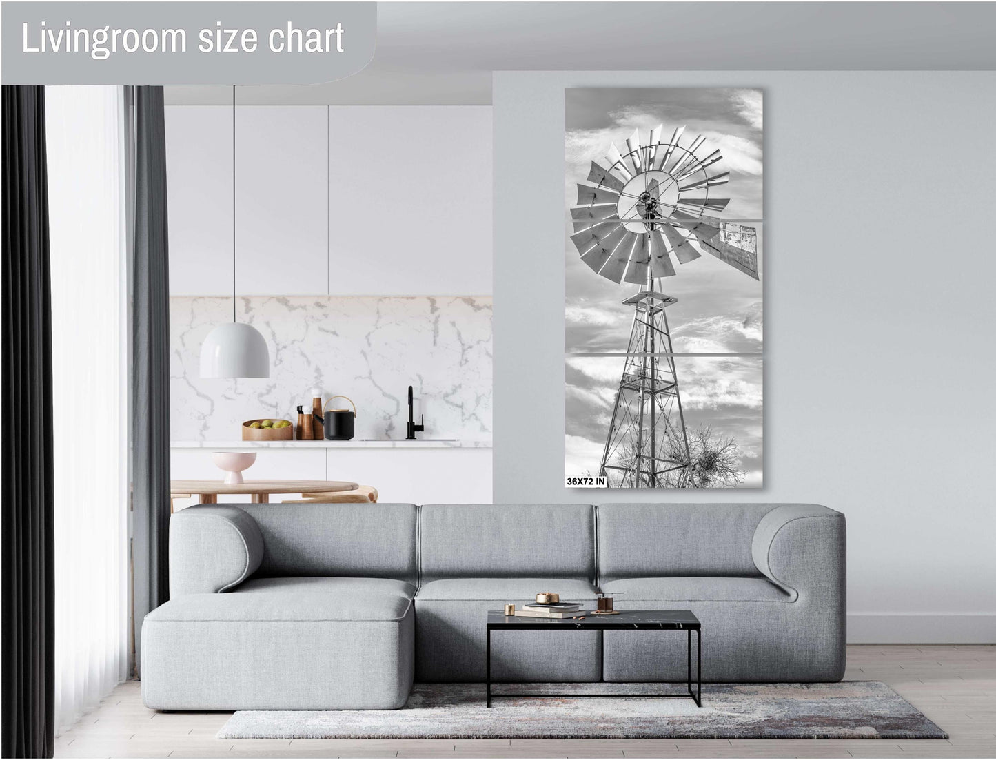 Texas Wall Art - Bandera Windmill Print - Cowboy Capitol of the World Black & White Art for Rustic Country Home Decor