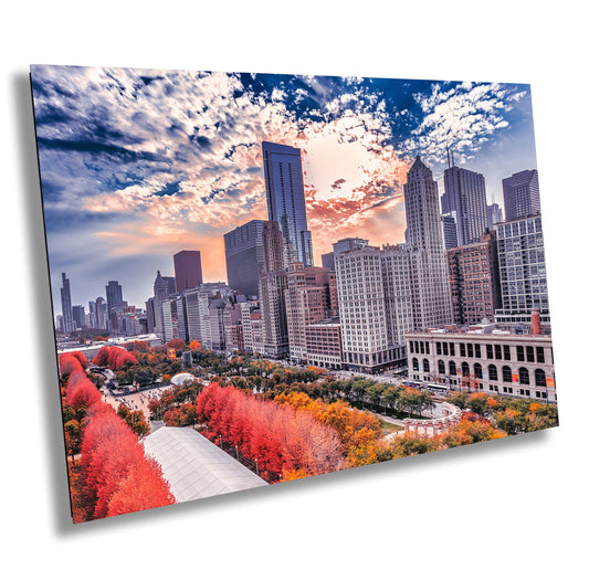 Chicago Skyline Art Print - Autumn Colors, Millennium Park & The Bean Fine Art Print, Fall Decor for Home, Urban Wall Art