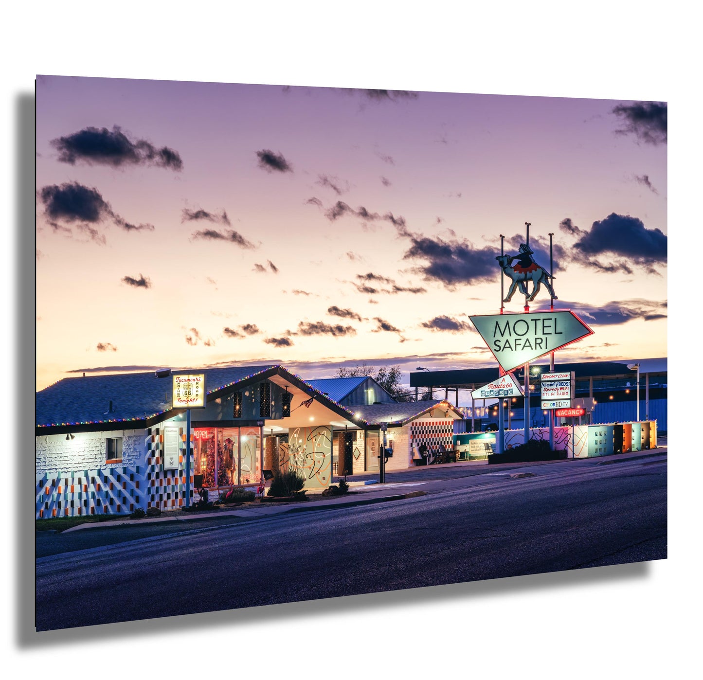 Retro Art Print - Vintage Route 66 Photography Print: Motel Safari in Tucumcari, NM on Premium Photo Paper, Canvas, Acrylic, or Metal