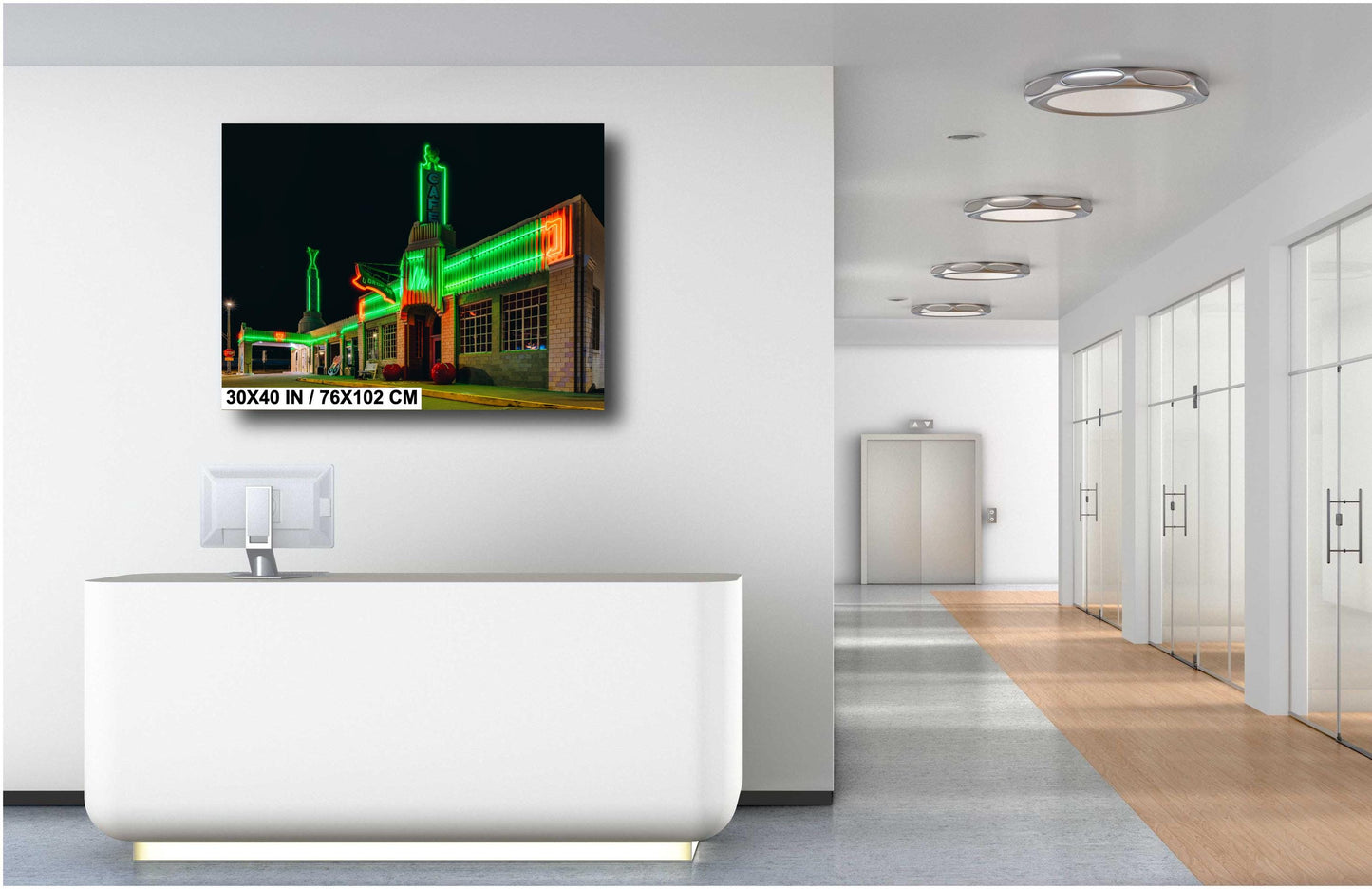 Route 66 Art Deco Gas Station Canvas - Retro U Drop Inn Conoco Tower Neon Wall Art, Texas Gift for Men & Women