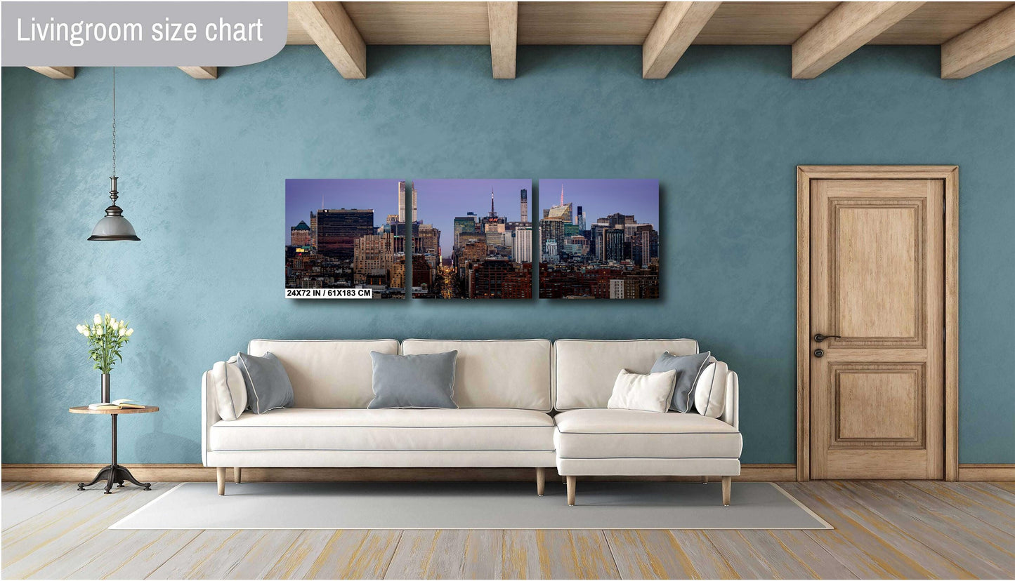 NYC Skyline Panoramic Poster Print: Times Square Evening Cityscape & Midtown Manhattan Traffic Decor