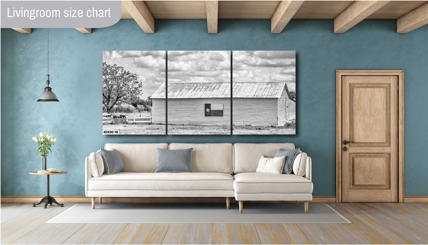 Texas Wall Art Print - Black & White Texas Flag Barn Photo: Rustic Farmhouse Wall Art for Cowboy Home Decor (Multiple Formats)