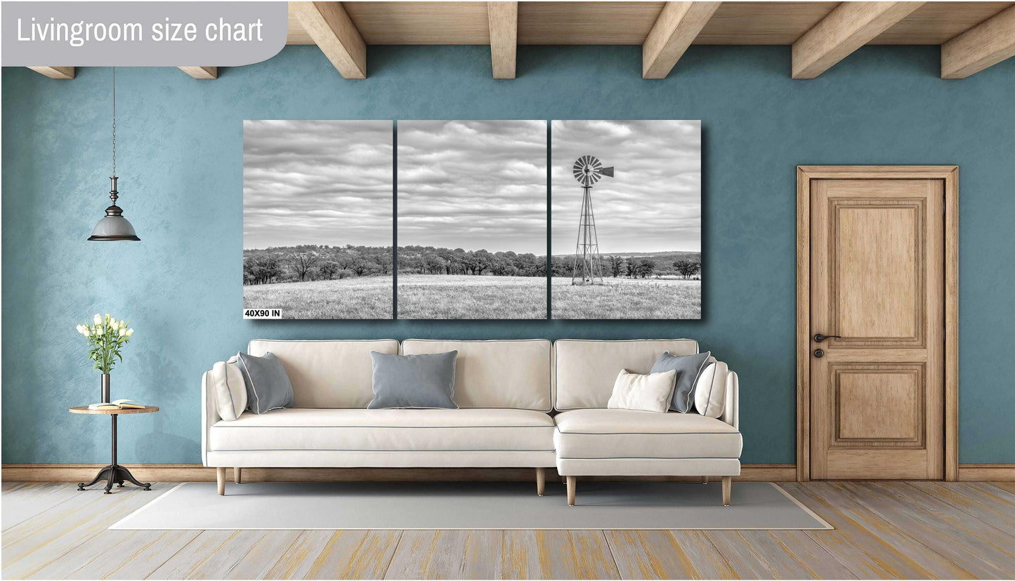 Western Wall Art | Black & White Windmill Photo Landscape Poster for Farmhouse Decor | Country House Print on Paper or Metal