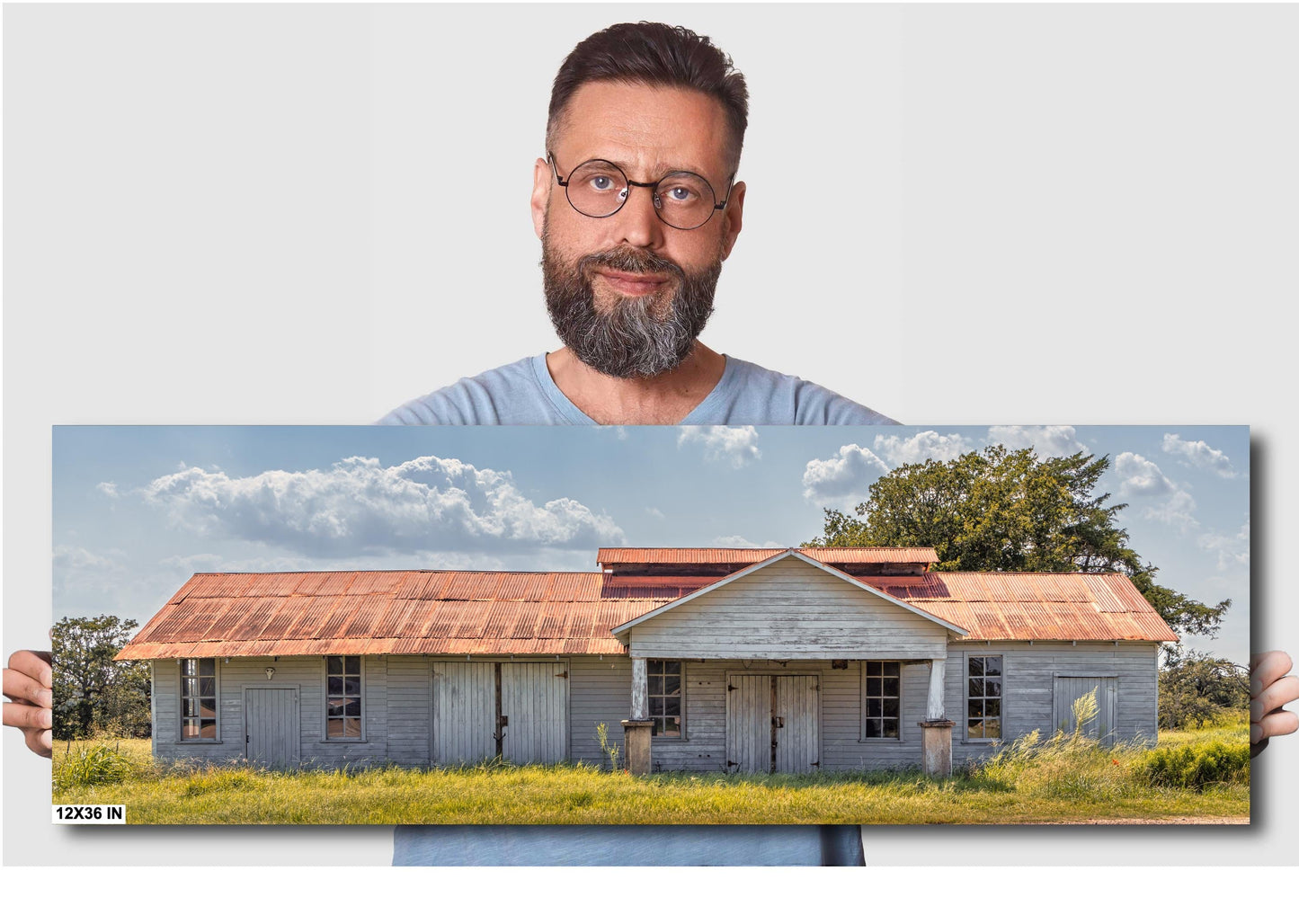 Modern Farmhouse Wall Art - Texas Barn Landscape Print - White Rustic Farmhouse Wall Art for Living Room, Office, Home Decor