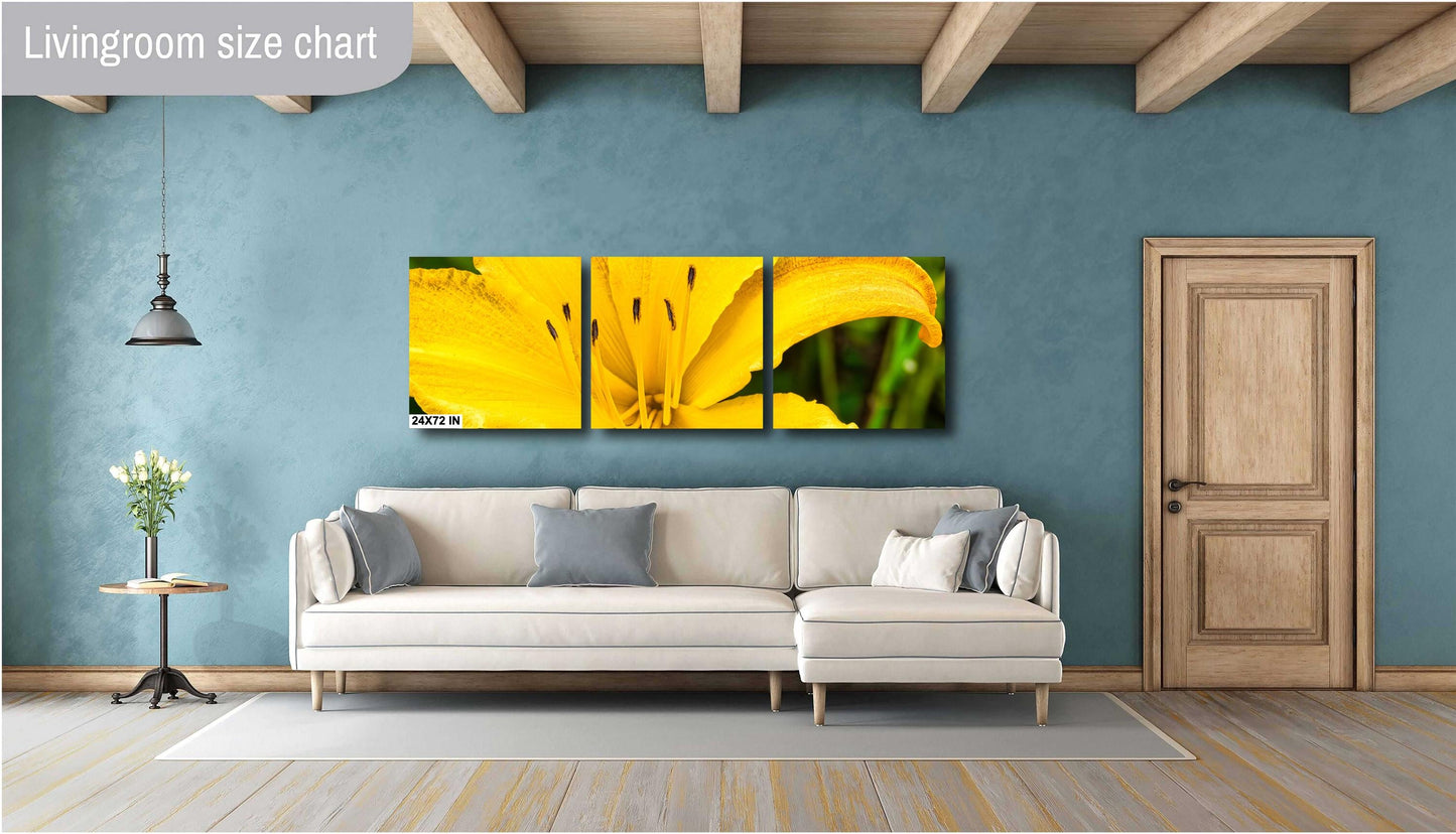 Vibrant Yellow Day Lily Art Print: Petal Detail Close-Up Photo on Canvas, Metal & Fine Paper