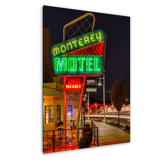 Vintage Route 66 Motel Neon Sign Photography: Monterey Motel Albuquerque Rustic Western Wall Art Decor Print for Retro Boho Spaces