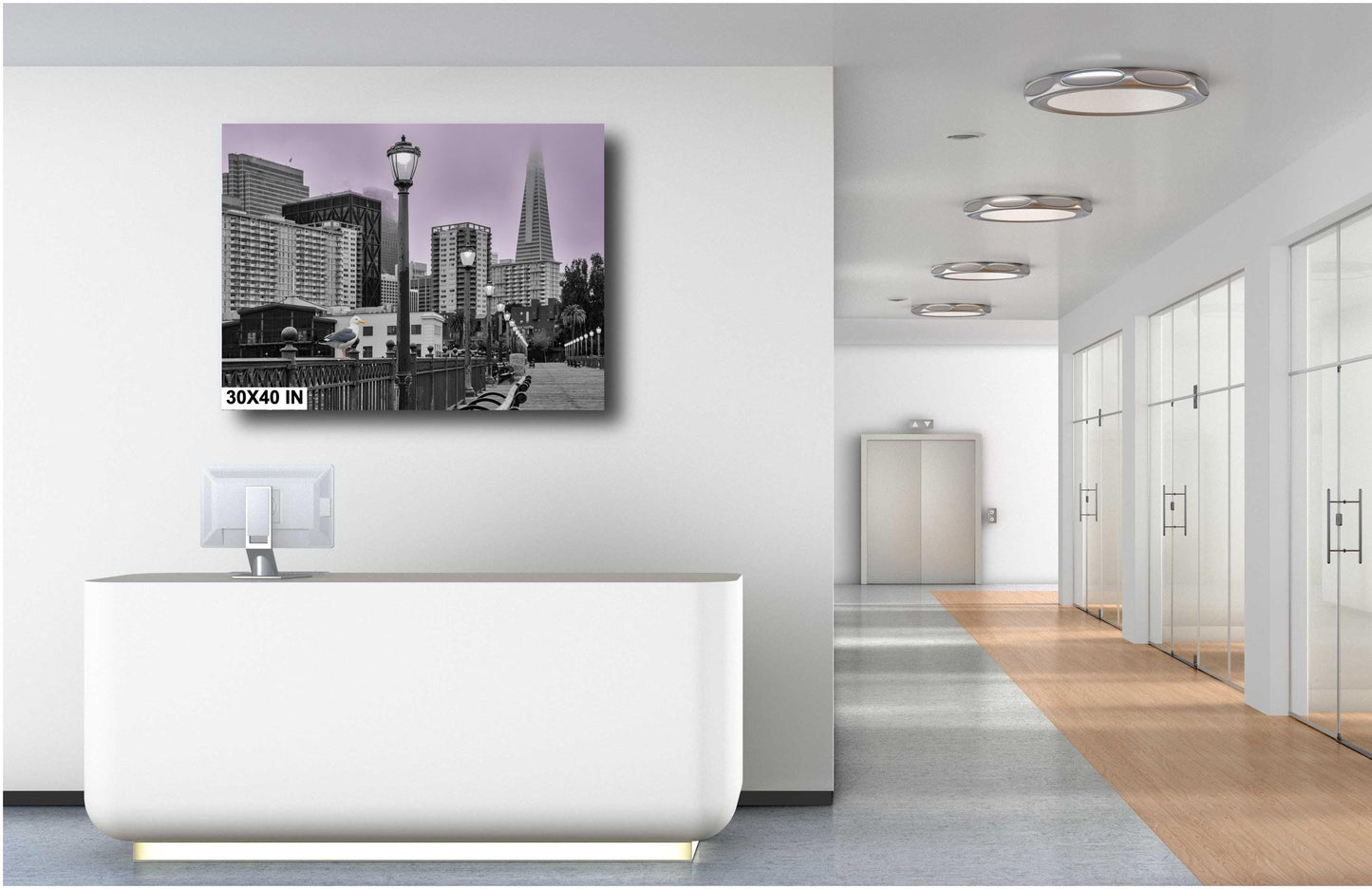 San Francisco Unique Wall Art - Foggy San Francisco Pier 7 with Transamerica Pyramid and Seagull - Urban Landscape Photography