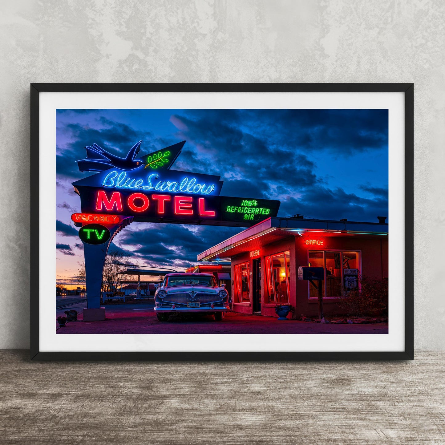 Blue Swallow Motel Print - Route 66 Wall Art | Americana Neon Sign Decor