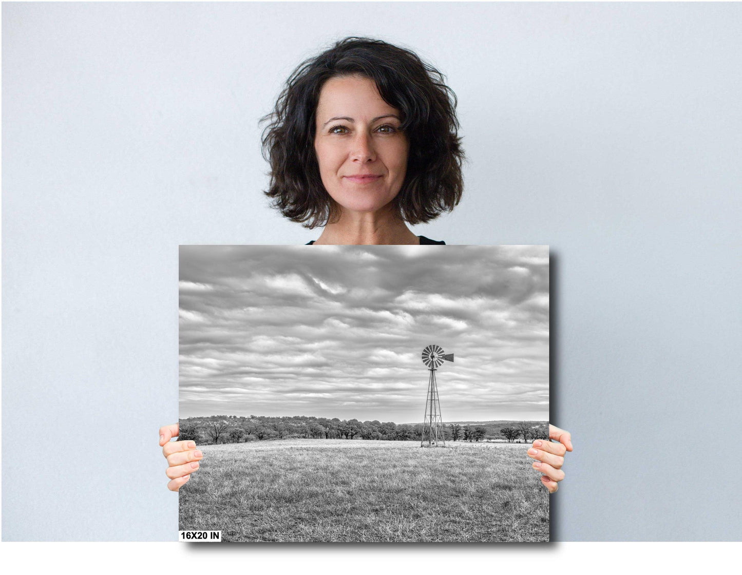 Western Wall Art | Black & White Windmill Photo Landscape Poster for Farmhouse Decor | Country House Print on Paper or Metal