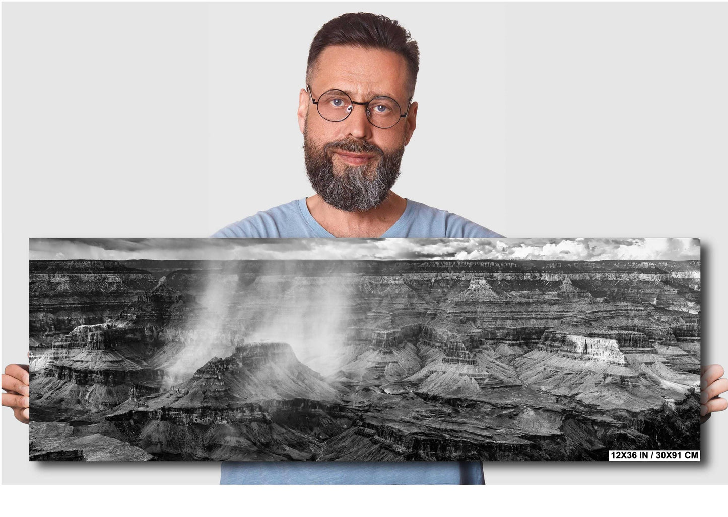 Grand Canyon Art - Black and White Mather Point Rain Photo, Arizona Wall Decor on Paper, Canvas, Acrylic & Metal