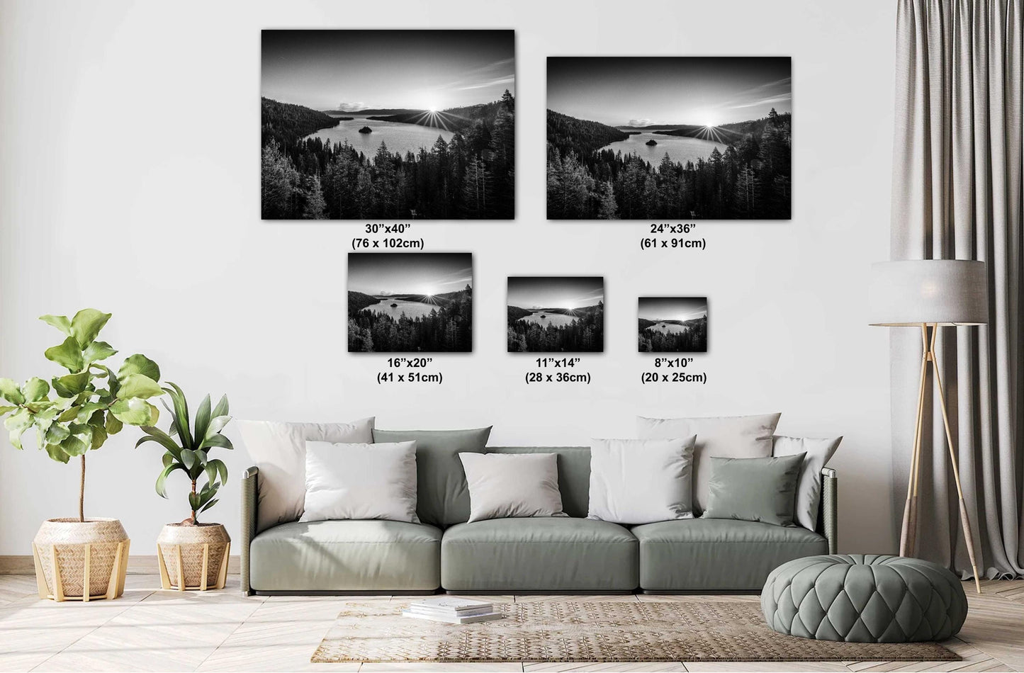 Lake Tahoe Print of Sunrise Black & White Photo - Emerald Bay Fanette Island Wall Art on Premium Paper, Canvas, Acrylic, or Metal