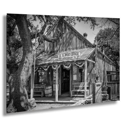 Luckenbach Texas Post Office Black and White Print - Fine Art Photography on Premium Photo Paper, Ready-to-Hang Canvas, Acrylic & Metal