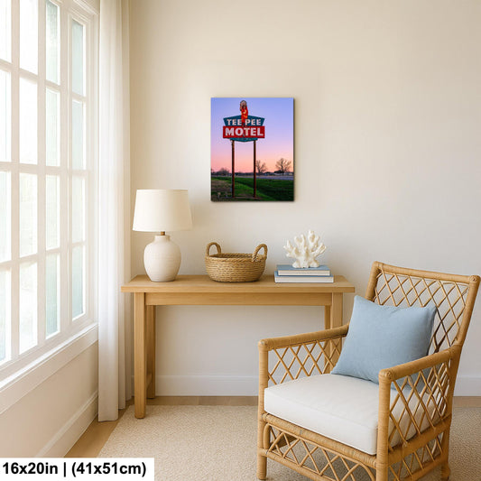 Teepee Motel Print – Vintage Texas Gulf Coast Art | Retro Road Trip Canvas Decor