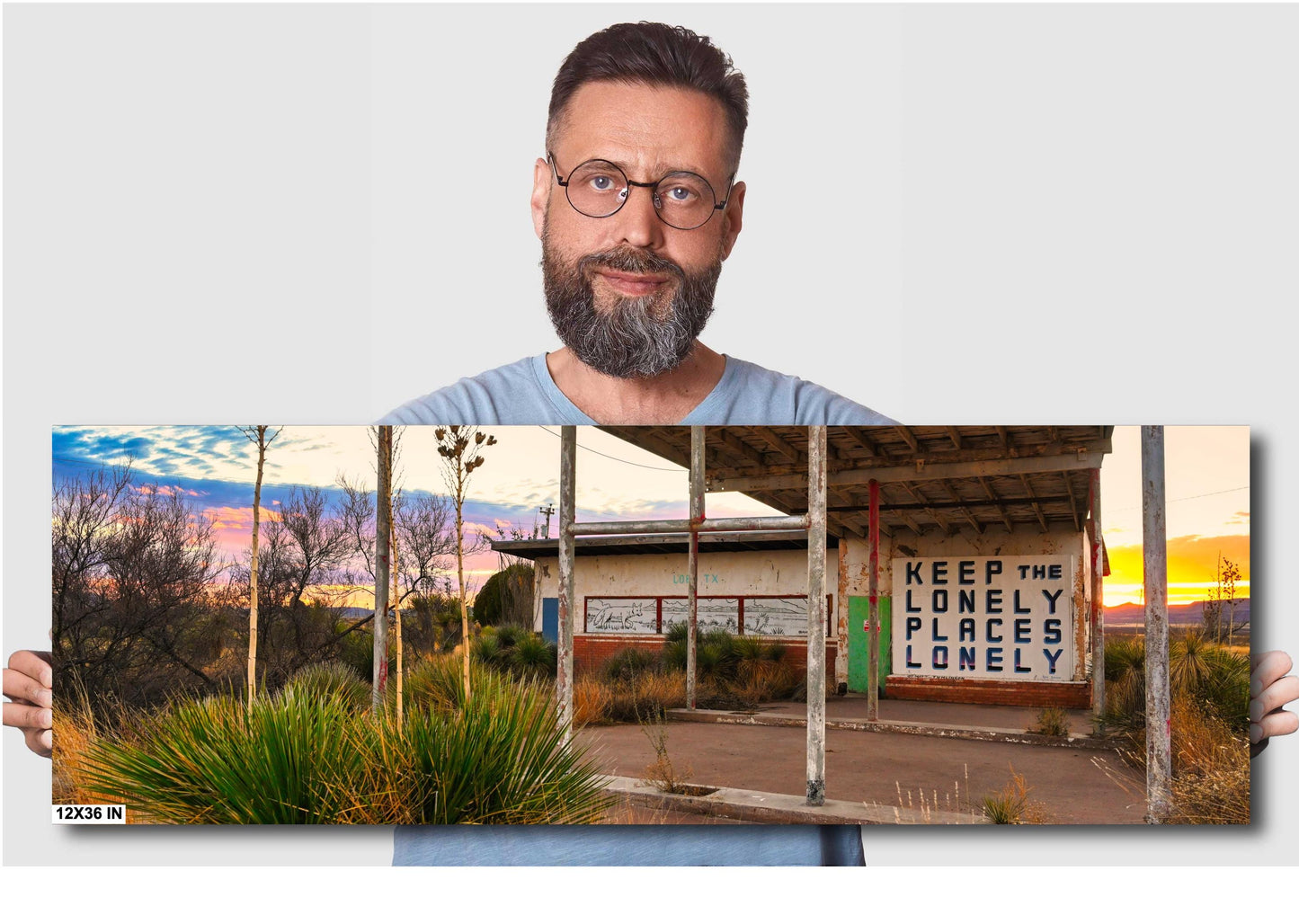 Abandoned Gas Station Mural Art Print | Lobo Texas Ghost Town Landscape | Desert Americana Wall Decor | Keep the Lonely Places Lonely