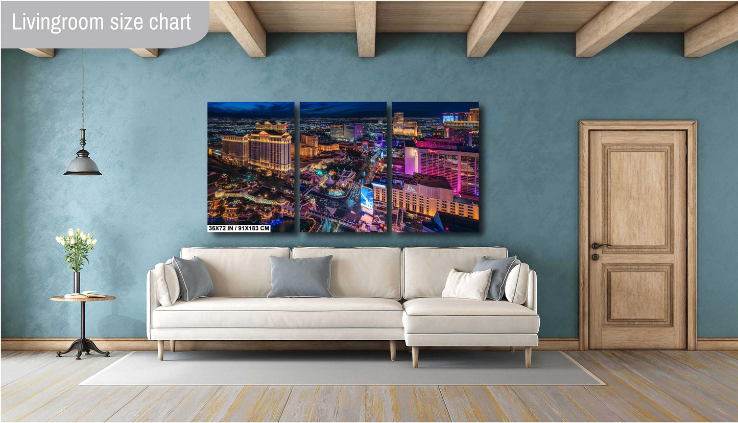 Las Vegas Strip Skyline Wall Art - Aerial Cityscape Photo on Canvas, Metal, Acrylic or Photo Paper - Ready to Hang Home Decor