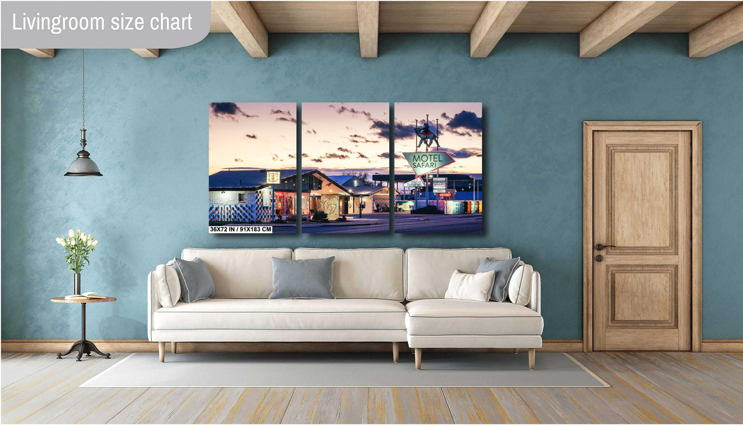 Retro Art Print - Vintage Route 66 Photography Print: Motel Safari in Tucumcari, NM on Premium Photo Paper, Canvas, Acrylic, or Metal