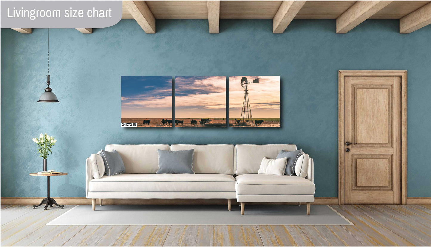Farmhouse Wall Decor Countryside Black Cows & Windmill Fine Art Print, Modern Farmhouse Art, Rustic Home Photography, Texas Landscape Decor