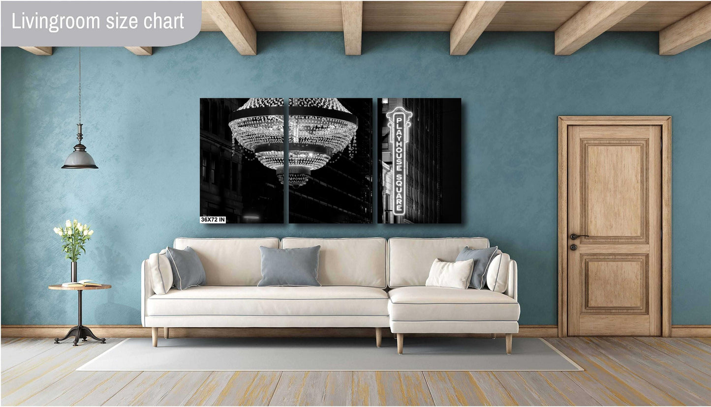 Cleveland Art - Playhouse Square Chandelier Sign - Black & White CLE Night Photography Wall Art Decor, Cleveland Home or Office Decoration