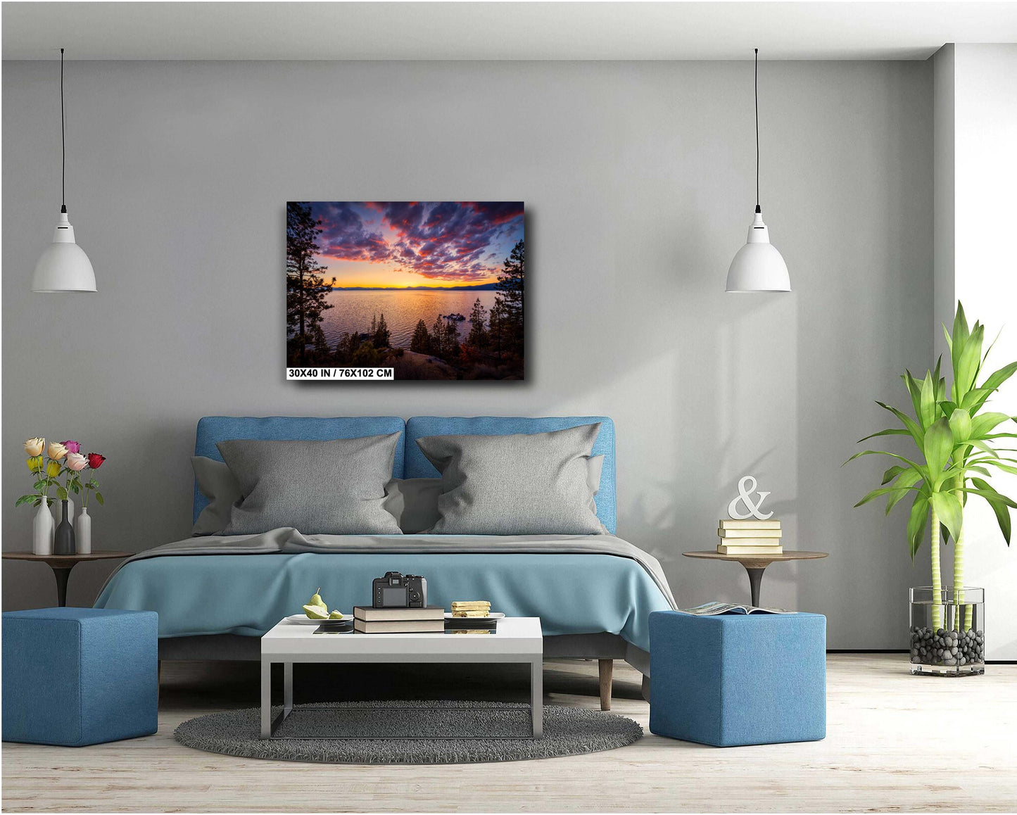 Lake Tahoe Print - Fiery Sunset Wall Art Photography on Photo Paper, Canvas & Metal – Mountain Landscape Decor, Nevada California Gift