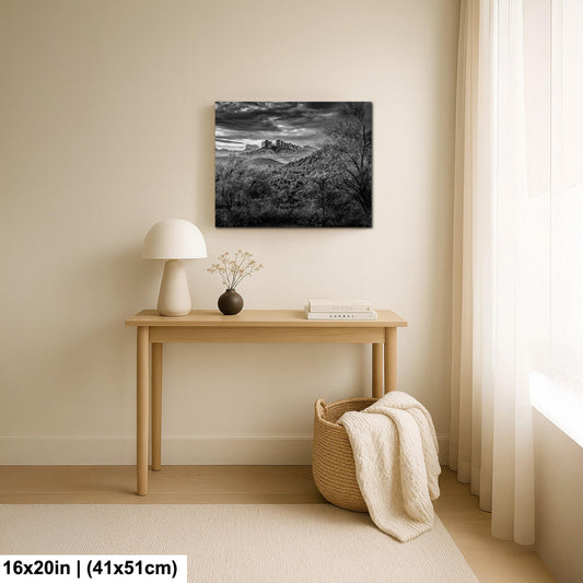 Cathedral Rock Print – Sedona Wall Art | Black and White Photography, Mountain Desert Scene