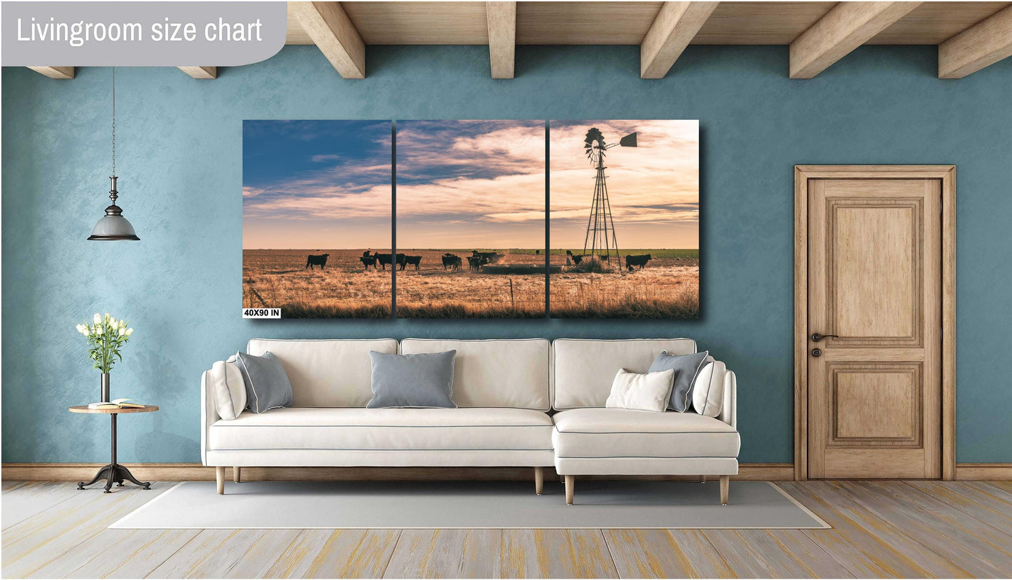Farmhouse Wall Decor Countryside Black Cows & Windmill Fine Art Print, Modern Farmhouse Art, Rustic Home Photography, Texas Landscape Decor