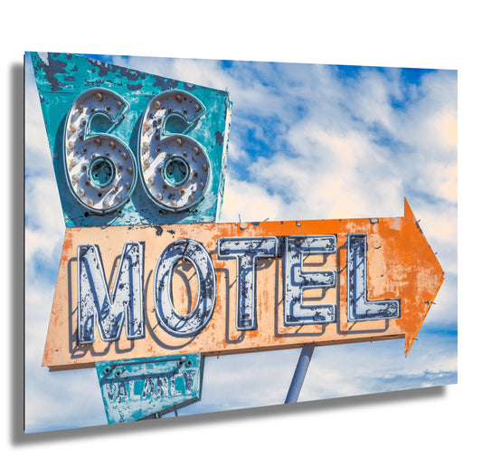 Route 66 Motel Sign Photography: Needles, California Rustic Western Neon Wall Art Print on Premium Photo Paper, Canvas, Acrylic, or Metal