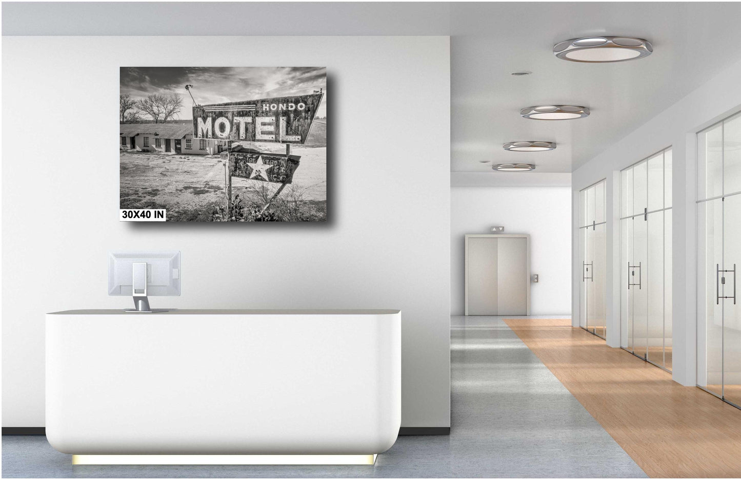 Hondo Motel Neon Sign Art - Black & White Photography for Texas Roadside Wall Decor, Retro Home Decor