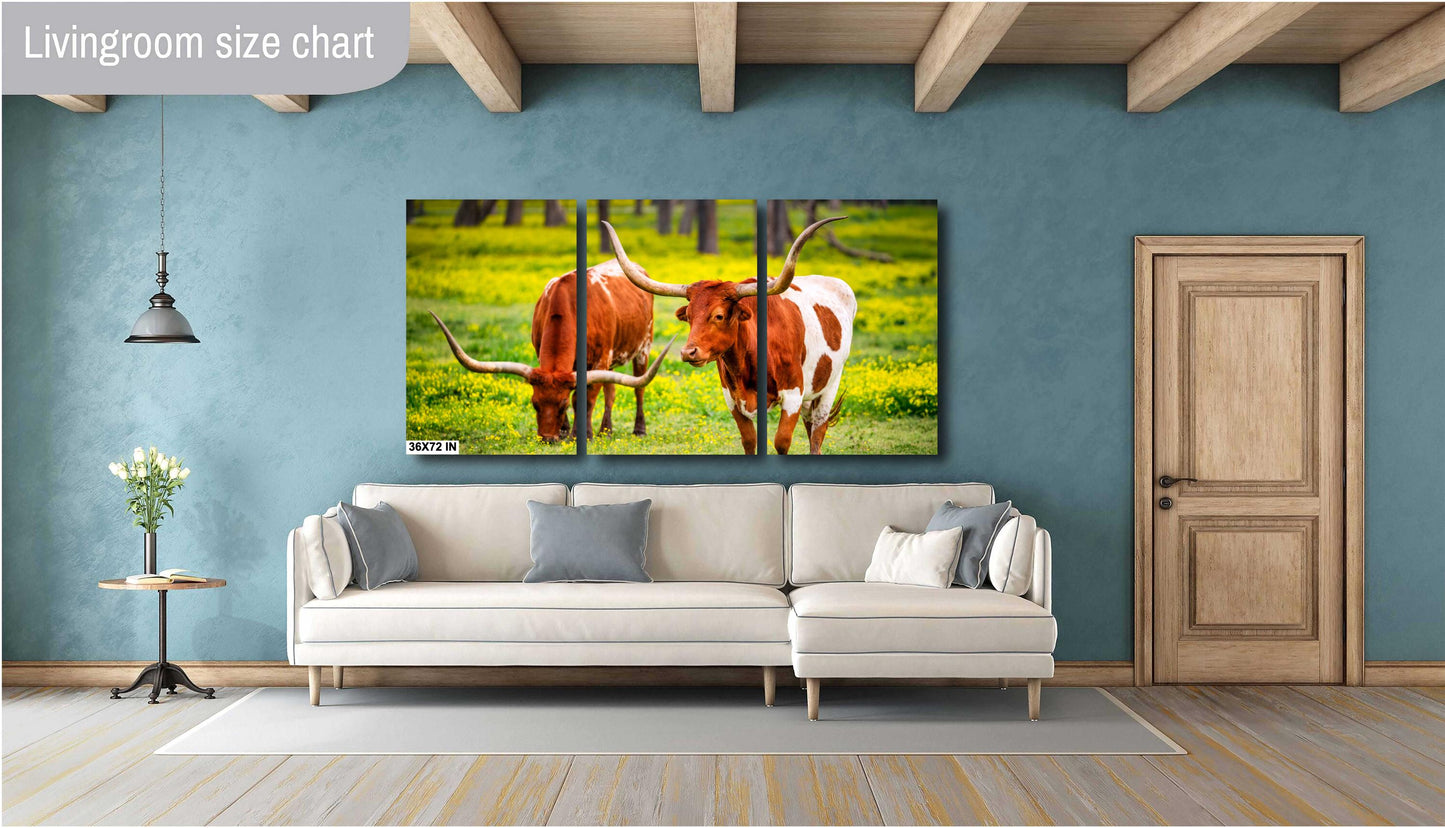 Cattle Wall Canvas - Rustic Longhorn Cow Photography | Ranch Wall Art for Modern Farmhouse Decor | Canvas, Paper, Acrylic or Metal Print