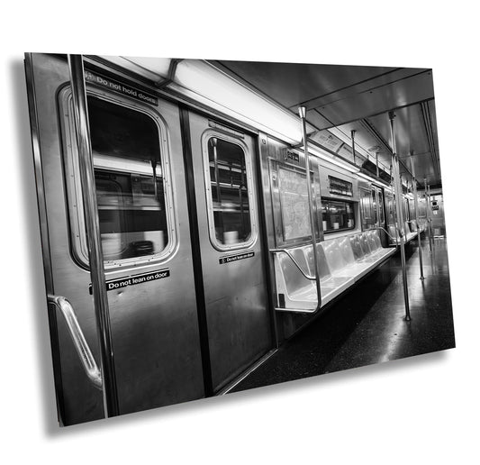 NYC Subway Car Interior Print - Black & White Urban Transit Wall Art, MTA Poster or Canvas for Home Decor