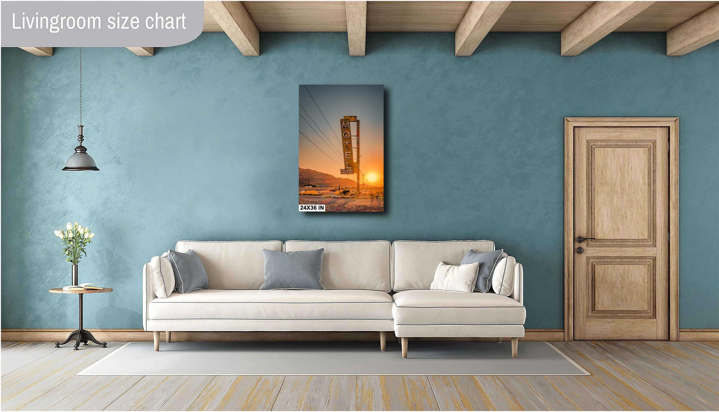 Bagdad Cafe Motel Sign Art at Sunset | Route 66 Americana Wall Decor | Desert Landscape Photography Print