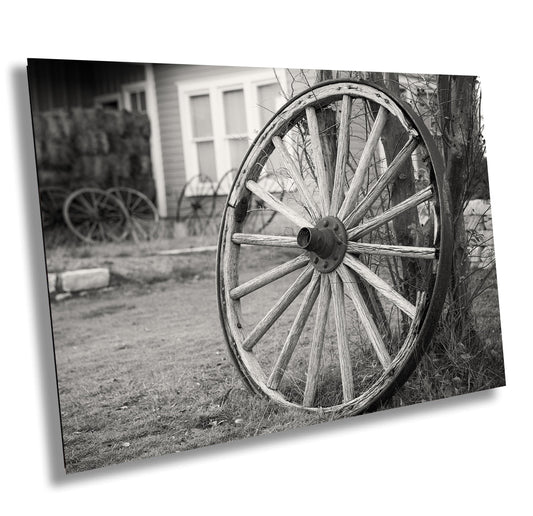 Rustic Wagon Wheel Sepia Photo: Large Country Wall Art for Texas Farmhouse Decor (Paper/Canvas/Acrylic/Metal)