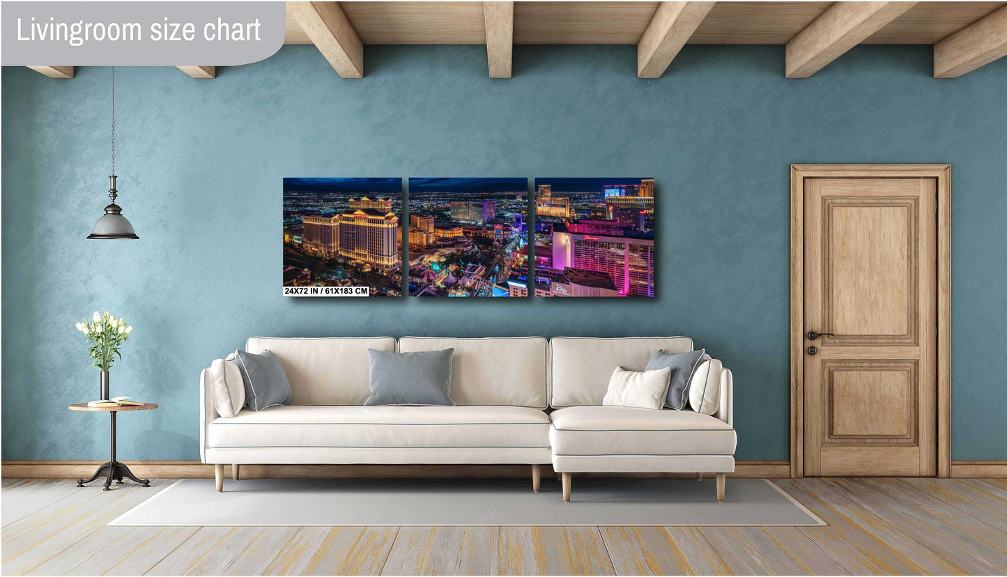 Las Vegas Strip Skyline Wall Art - Aerial Cityscape Photo on Canvas, Metal, Acrylic or Photo Paper - Ready to Hang Home Decor