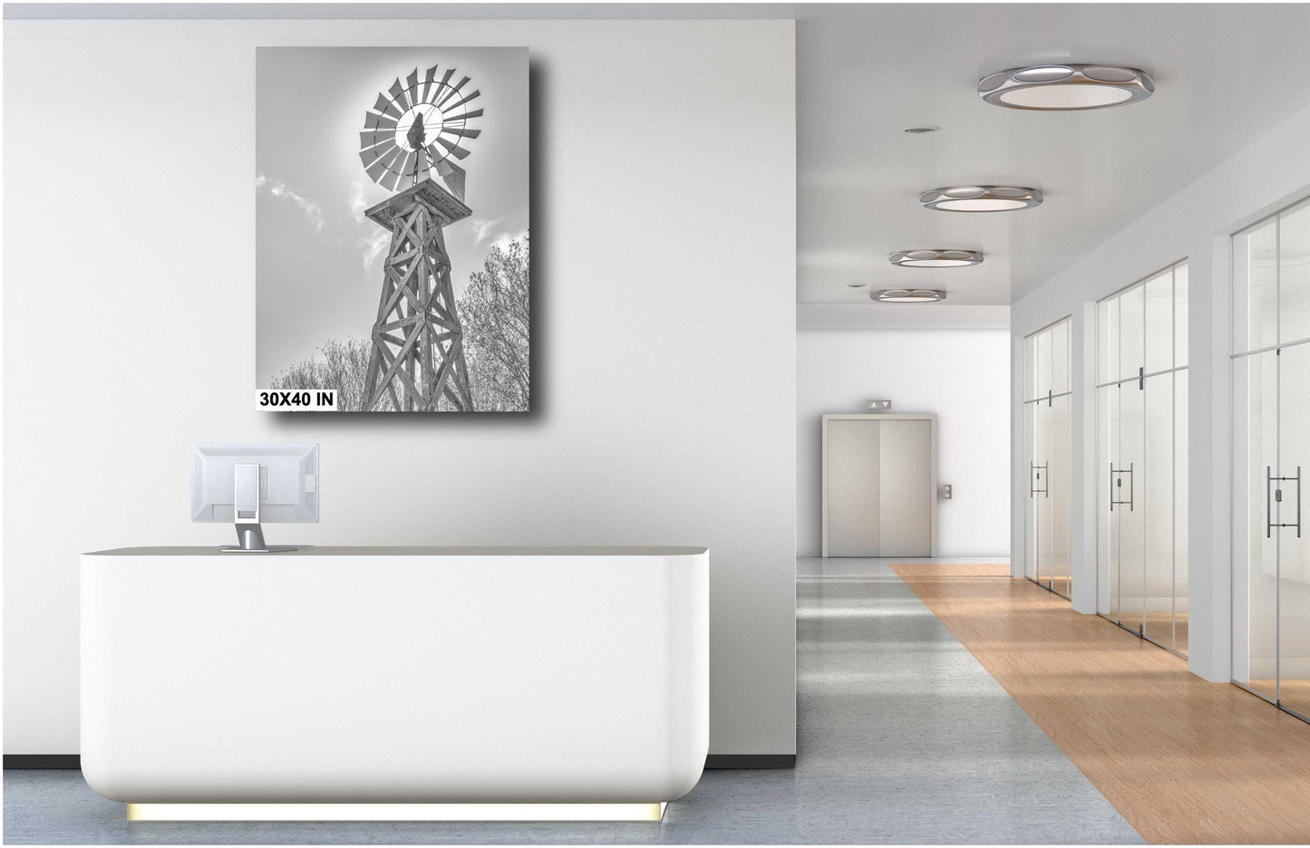Farmhouse Wall Decor - Texas Windmill Black & White Print: Rustic Art, Country Landscape Decor on Photo Paper, Canvas, Acrylic or Metal