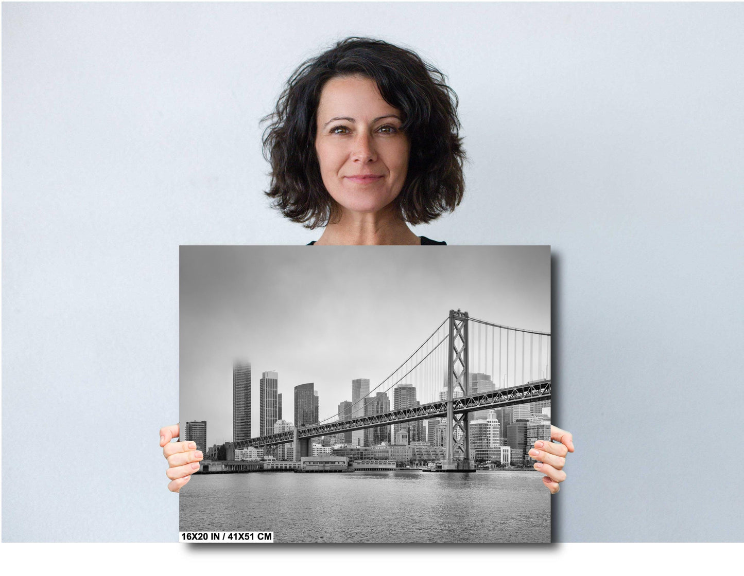 San Francisco Bay Bridge Wall Art Print, Black & White Urban Landscape Cityscape Decor, Modern Home Art % Gift Ideas