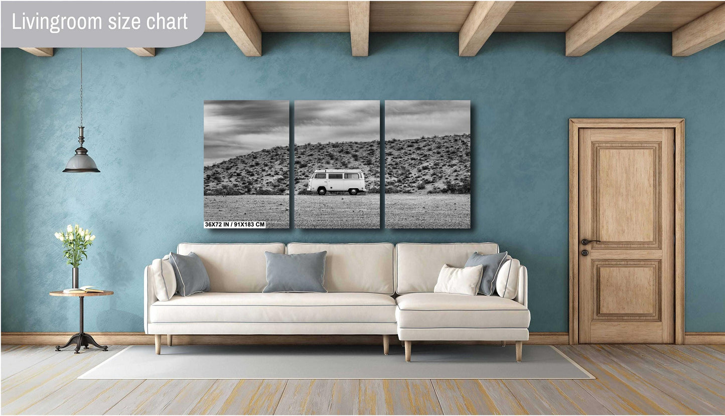 Van Wall Art - Boho Road Trip Photo on Route 66, Vintage Camper Bus Photography Print on Premium Photo Paper, Canvas, Acrylic, or Metal