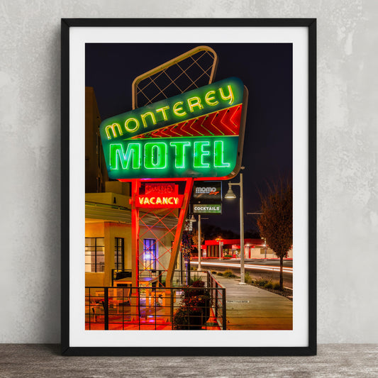 Route 66 Neon Sign Print – Monterey Motel Albuquerque Vintage Highway Art