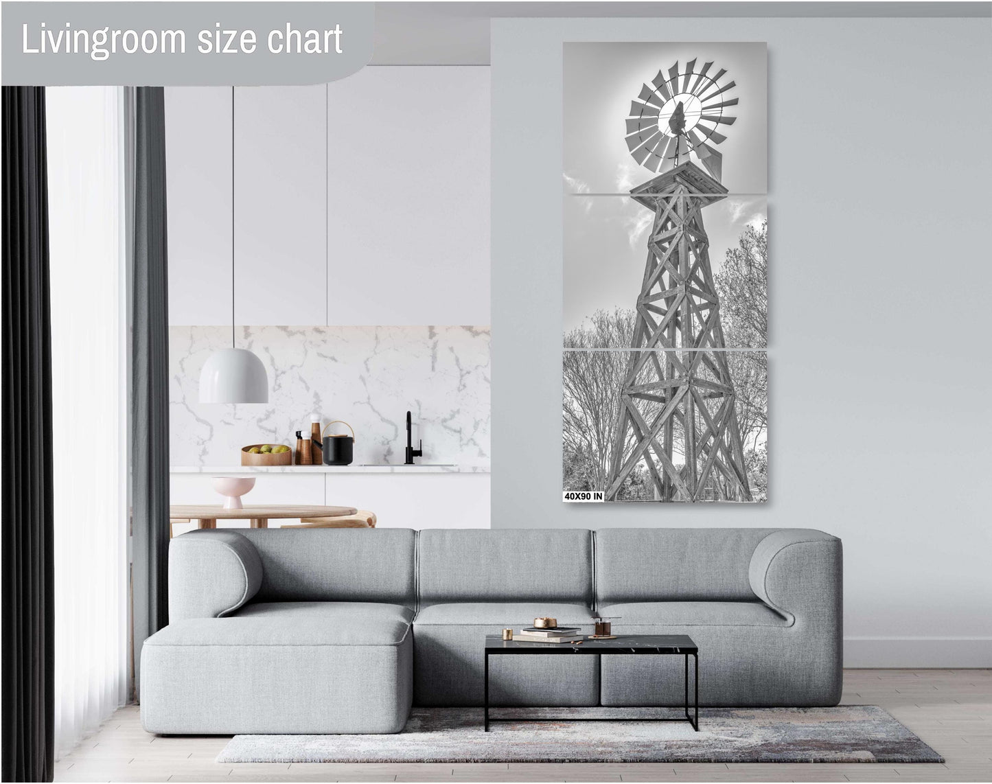 Farmhouse Wall Decor - Texas Windmill Black & White Print: Rustic Art, Country Landscape Decor on Photo Paper, Canvas, Acrylic or Metal
