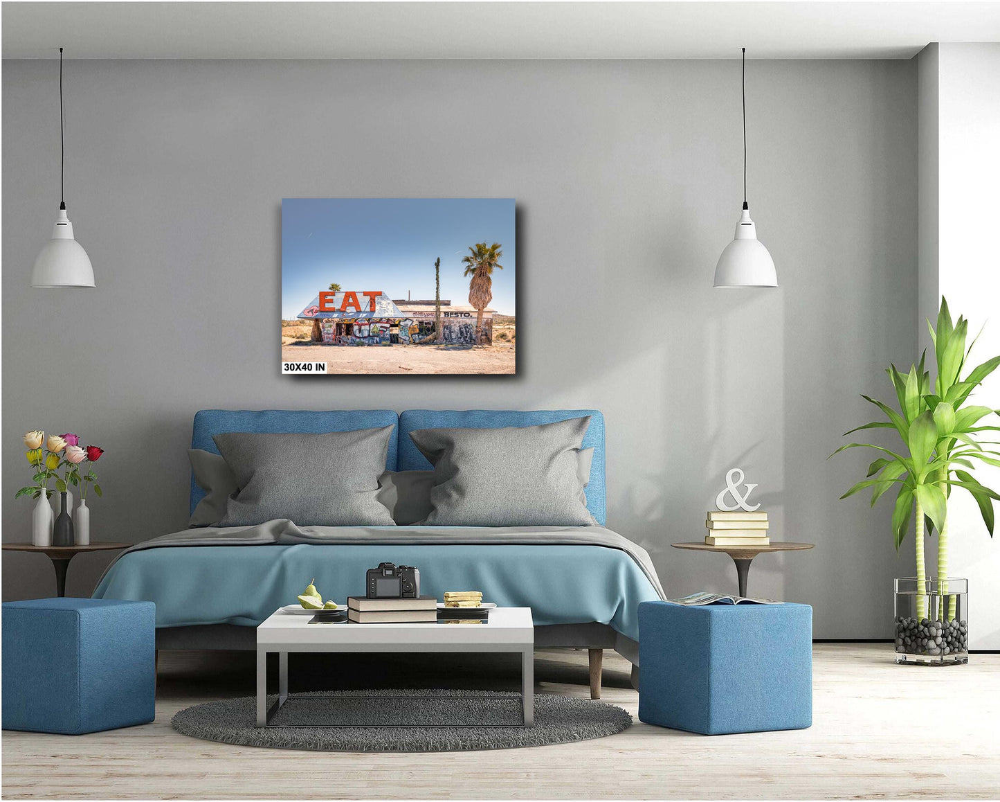 EAT Abandoned California Desert Diner Photo Print | Americana Roadside Cafe Graffiti Art Wall Decor