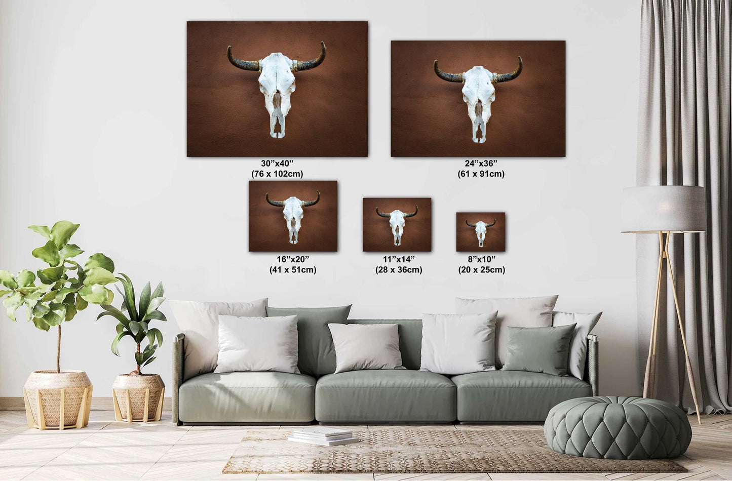 Texas Longhorn Skull Print: Western Steer Art on Leather, Canvas, Acrylic, Metal or Photo Paper