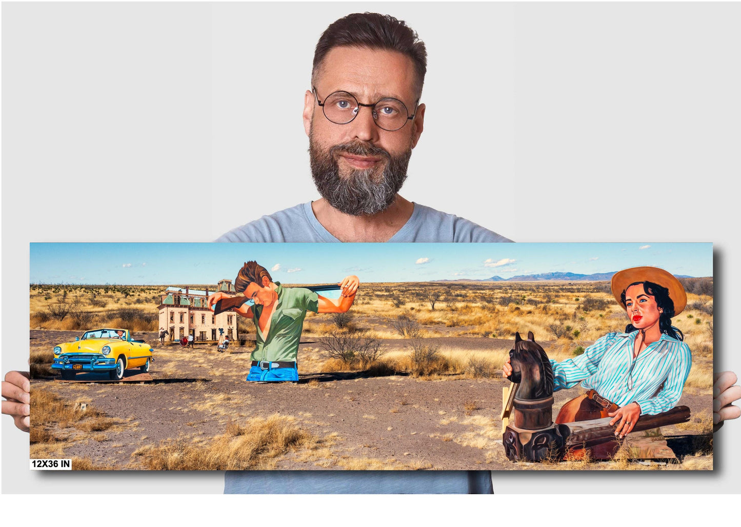 Marfa Art Photo Canvas Print - James Dean & Liz Taylor Movie Poster, West Texas Wall Decor on Paper, Acrylic, or Metal