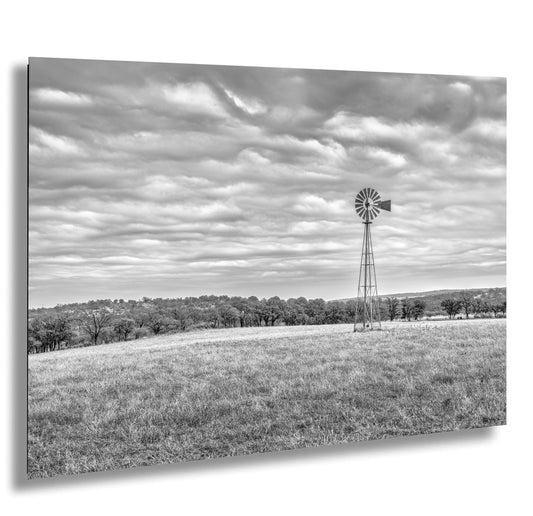 Western Wall Art | Black & White Windmill Photo Landscape Poster for Farmhouse Decor | Country House Print on Paper or Metal