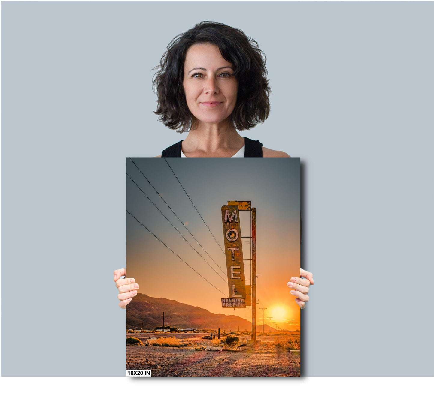 Bagdad Cafe Motel Sign Art at Sunset | Route 66 Americana Wall Decor | Desert Landscape Photography Print