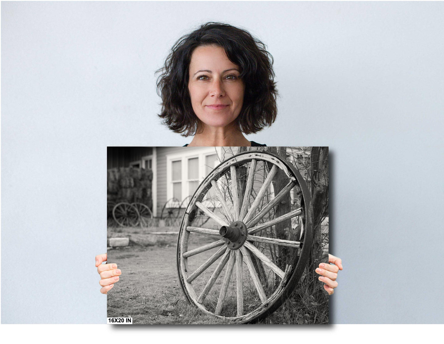 Rustic Wagon Wheel Sepia Photo: Large Country Wall Art for Texas Farmhouse Decor (Paper/Canvas/Acrylic/Metal)