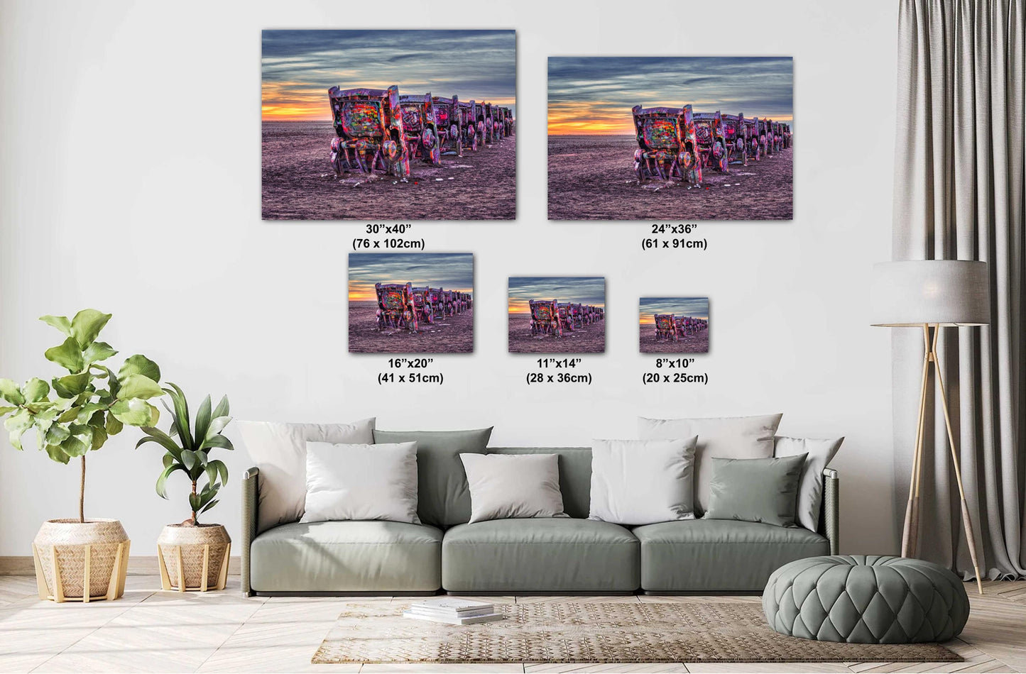 Cadillac Ranch Sunset Panorama | Route 66 Amarillo Texas Roadside Attraction Photography Print on Photo Paper, Canvas & Metal