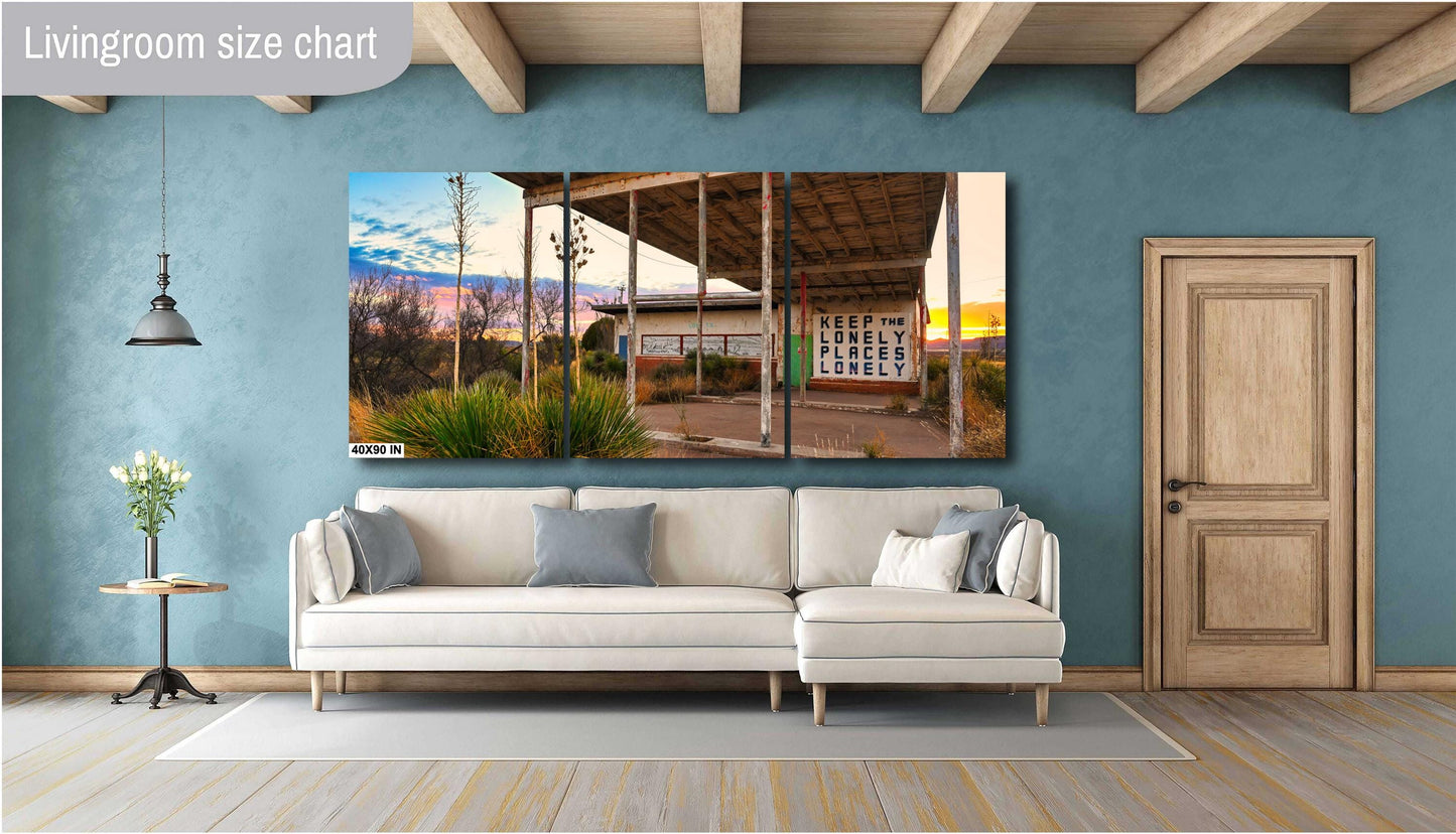Abandoned Gas Station Mural Art Print | Lobo Texas Ghost Town Landscape | Desert Americana Wall Decor | Keep the Lonely Places Lonely