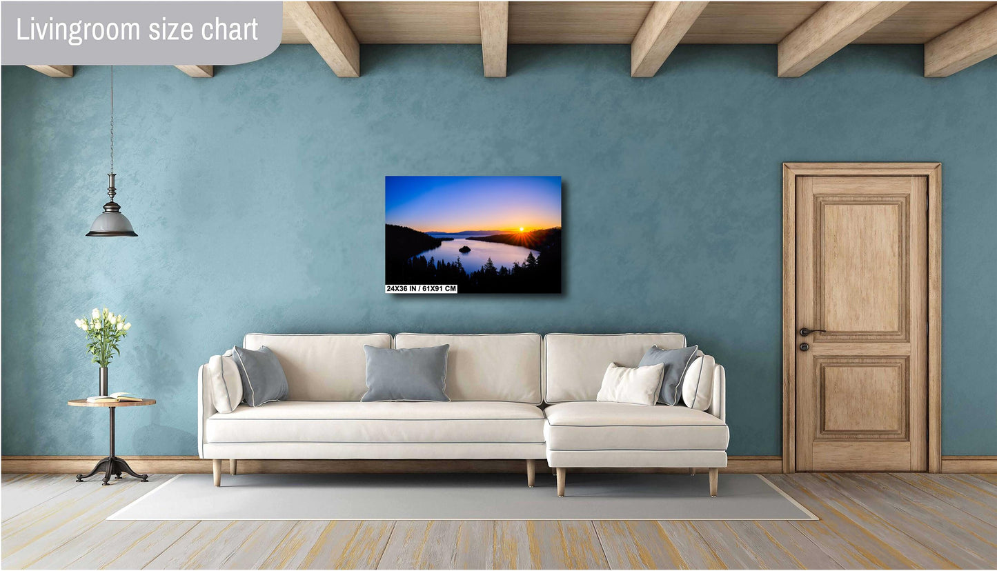 Emerald Bay Lake Tahoe Print - Real Photography Sunrise Over Fanette Island on Premium Photo Paper, Canvas, Acrylic or Metal Nature Print