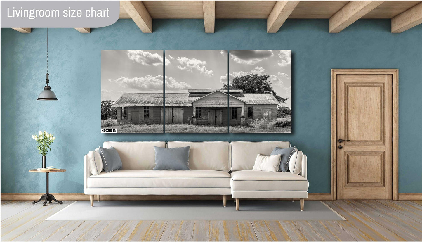 Barn Wall Art - Rustic Neutral Farmhouse Wall Art: Modern White Barn Landscape Print for Home, Canvas Decor, Rustic Chic Decor