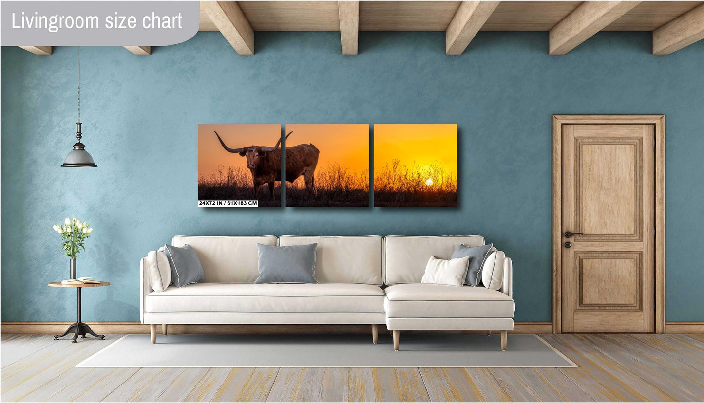 Texas Longhorn Steer at Sunset Wall Decor - Backroad Bull Photography on Premium Paper, Canvas, Acrylic, or Metal